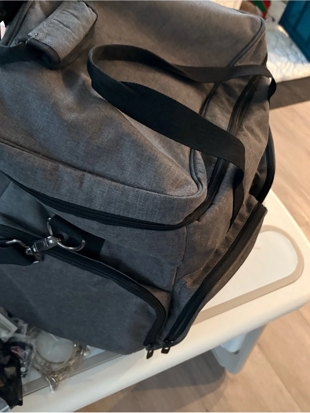Men's Gray Travel Duffel Bag with Black Straps - Unbranded